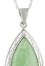 Rhodium-Plated Sterling Silver Green Jade Greek Key Pendant Necklace, 18