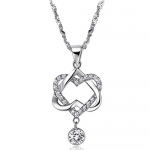 AMDXD Plated Gold Jewelry Pendant Necklace for Women Double Heart Charm CZ Crystal 41cm Wedding Gift