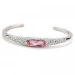 Double FNT Platinum Plated Silver Diamond Crystal Women Fashion Cuff Bracelet pink