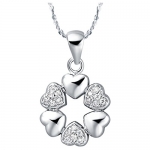 Beydodo 18k White Gold Plating Women Pendant Necklace Heart To Heart Swarovski Cubic Zircon Chain