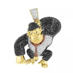 Donkey Kong Gorilla Pendant Video Game Multi Color Lab Diamond Stainless Steel