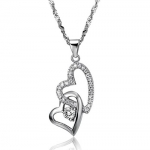 AMDXD Plated Gold Jewelry Pendant Necklace for Women Double Heart Charm CZ Crystal 41CM Wedding Gift