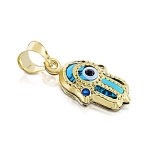 14 Karat Gold 3-D Hamsa And Evil Eye Pendant. (14K Solid Yellow Gold)