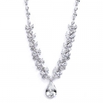 Mariell Cubic Zirconia Rhodium Wedding or Pageant Necklace with Pear-Shaped Drop and Marquis CZ Accents