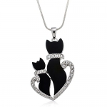 PammyJ Momma and Baby Black Kitty Cat Crystal Pendant Necklace, 18