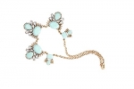 Statement Necklace Gold-tone Mint Retro Bib Necklace, with FREE BONUS of Rectangel Floral Earrings