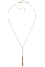 Karmas Canvas Lined Gem Bar Accent Tassel Pendant Necklace (Clear)