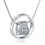 Marenja Women's 18k White Gold I Love You, Mom Heart Ring Pendant Necklace, 40-45cm