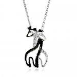 Sterling Silver Black and White Giraffe Couple Diamond Pendant Necklace w/18 Chain