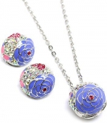 Contessa Bella Fancy Silvertone Crystals and Lavender Flower Ball Women Necklace and Earrings Set Fashion Jewelry