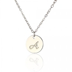 AMIST Tiny Simple Monogram Script Necklace Initial Disc Necklace (Rose Gold A)