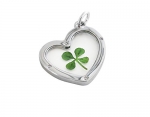 Four Leaf Clover Hearty Big Heart Pendant with Certificate and Silver Chain